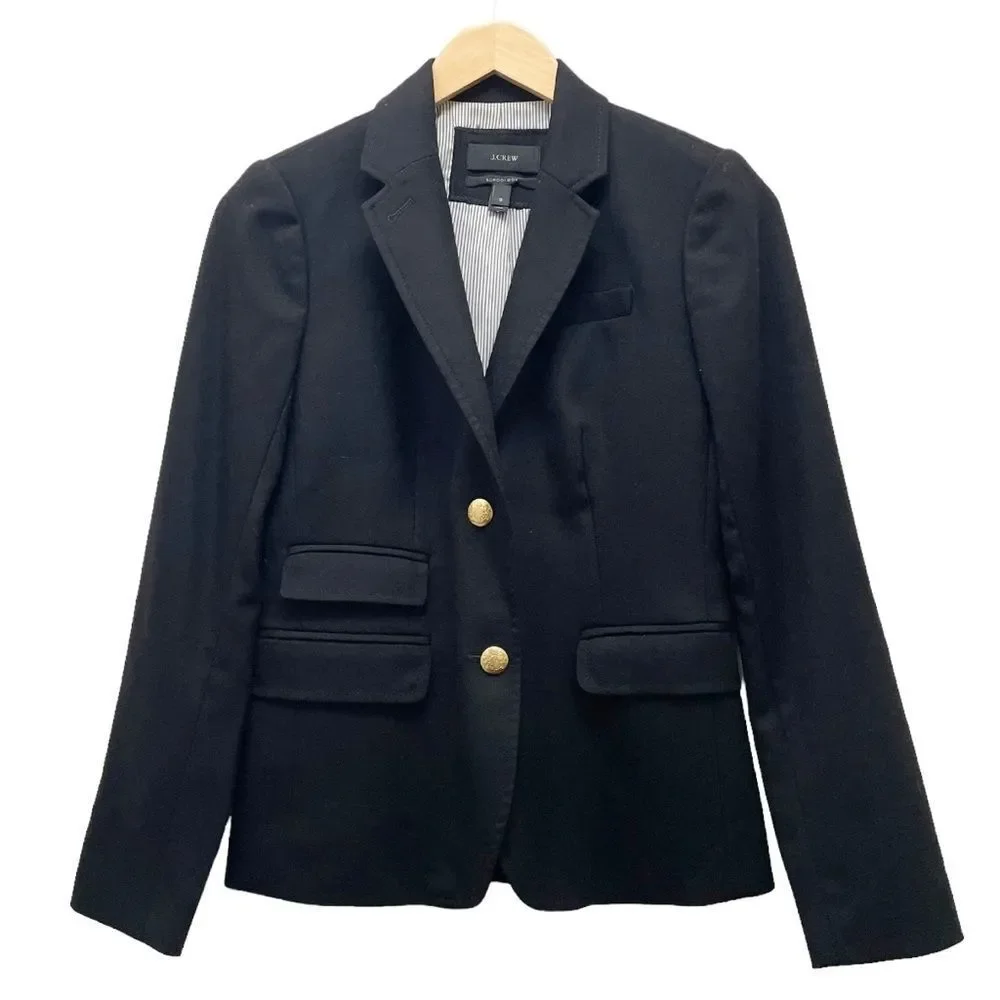 J. Crew Schoolboy Blazer Black Wool Gold Button Jacket Preppy Women’s Size 2